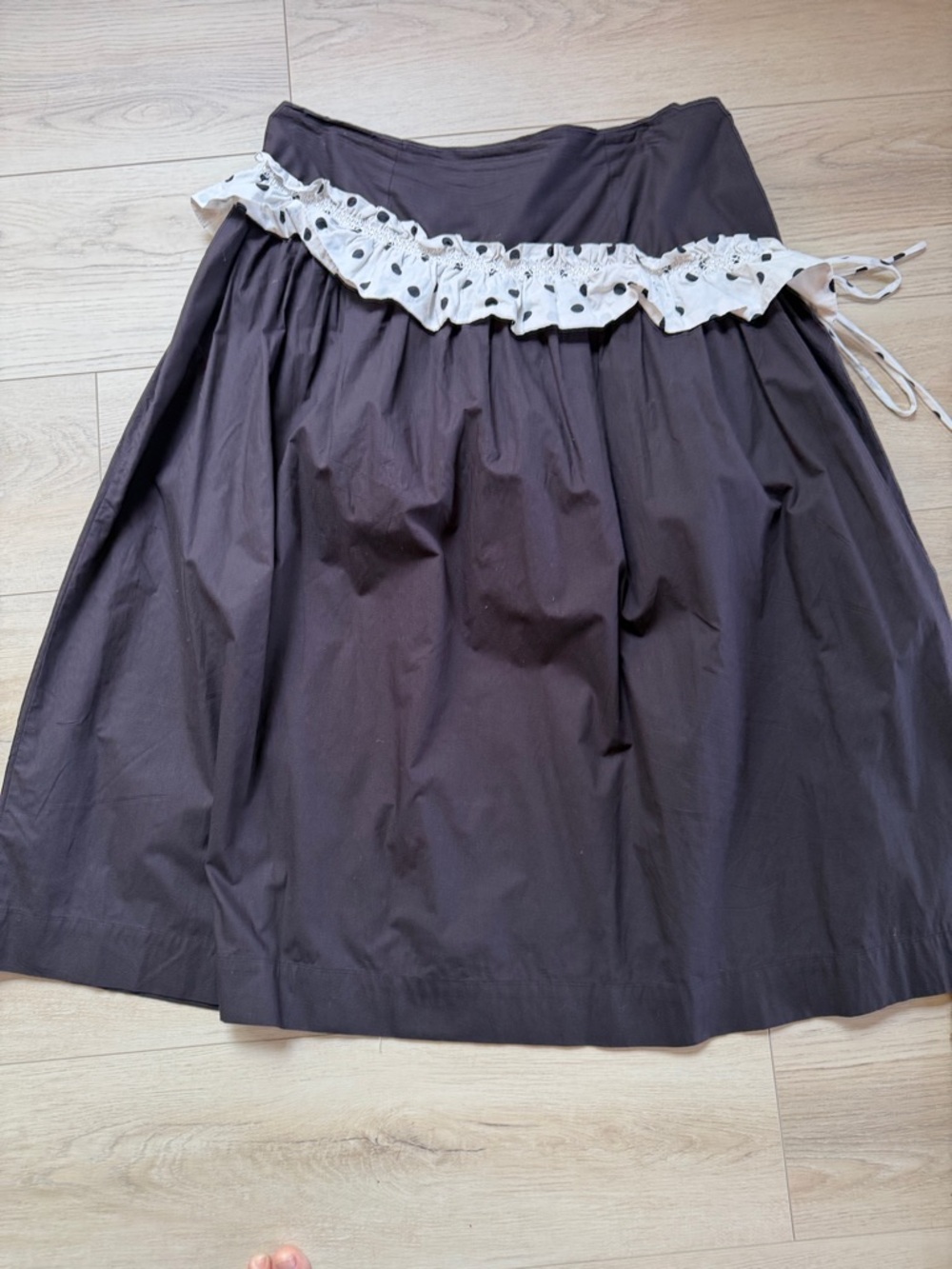 Damson Madder Flavia Women's Black Skirt with black and White polka dot ruffle